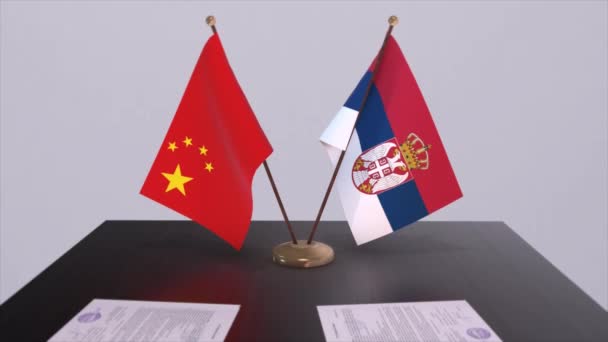 Flagge Serbiens Und Chinas Politisches Konzept Partnerabkommen Zwischen Ländern Partnerschaftsabkommen — Stockvideo