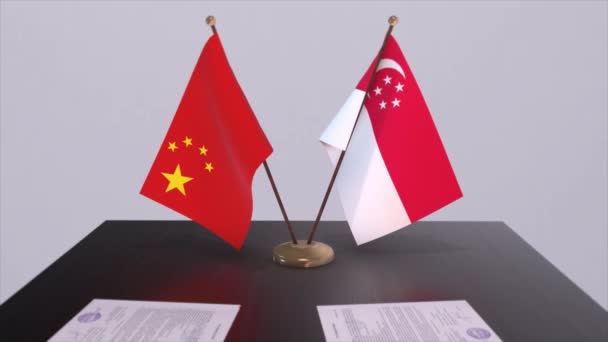 Флаг Сингапура Китая Концепция Политики Партнерская Сделка Между Странами Соглашение — стоковое видео