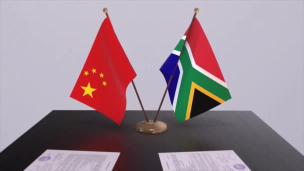 Sydafrika Och Kina Flagga Politiskt Koncept Partneravtal Mellan Länder Partnerskapsavtal — Stockvideo