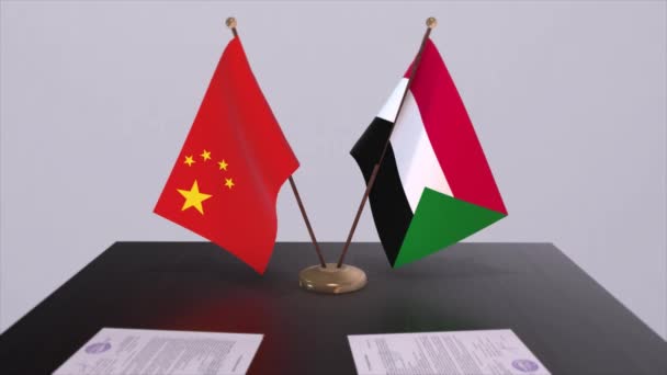 Bandeira Sudão China Conceito Política Acordo Parceria Entre Países Acordo — Vídeo de Stock