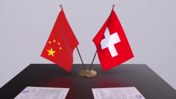 Zwitserland China Vlag Politiek Concept Partner Deal Tussen Landen Partnerschapsovereenkomst — Stockvideo