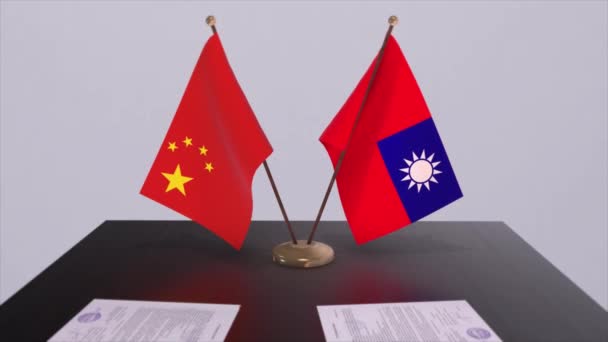 Tajvan Kína Zászlaja Politikai Koncepció Partneri Egyezség Országok Között Kormányok — Stock videók