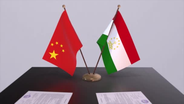 Tadschikistan Und China Flagge Politisches Konzept Partnerabkommen Zwischen Ländern Partnerschaftsabkommen — Stockvideo