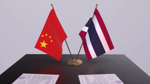 Thailand China Vlag Politiek Concept Partner Deal Tussen Landen Partnerschapsovereenkomst — Stockvideo