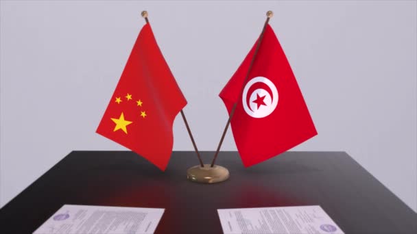 Tunesien Und China Zeigen Flagge Politisches Konzept Partnerabkommen Zwischen Ländern — Stockvideo