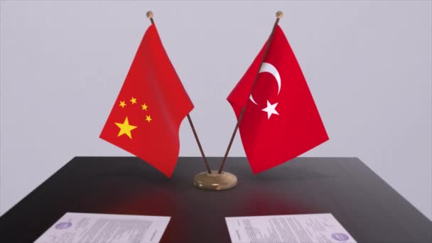 Flagge Der Türkei Und Chinas Politisches Konzept Partnerabkommen Zwischen Ländern — Stockvideo
