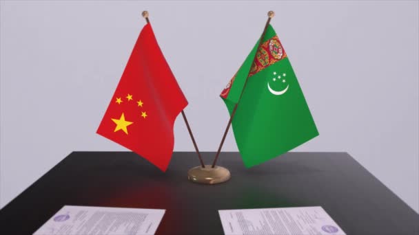 Turkmenistan China Flag Politics Concept Partner Deal Countries Partnership Agreement — Stock Video