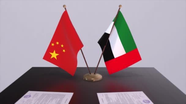 Vae Und China Flagge Politisches Konzept Partnerabkommen Zwischen Ländern Partnerschaftsabkommen — Stockvideo