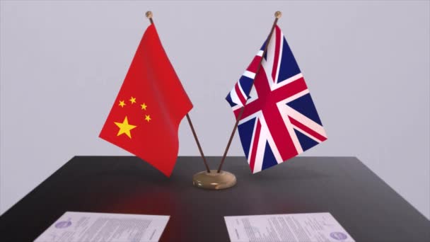 Bandiera Britannica Cinese Concetto Politico Accordo Partenariato Tra Paesi Accordo — Video Stock