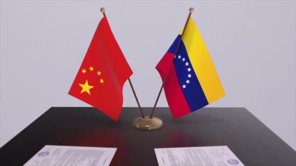 Флаг Венесуэлы Китая Концепция Политики Партнерская Сделка Между Странами Соглашение — стоковое видео