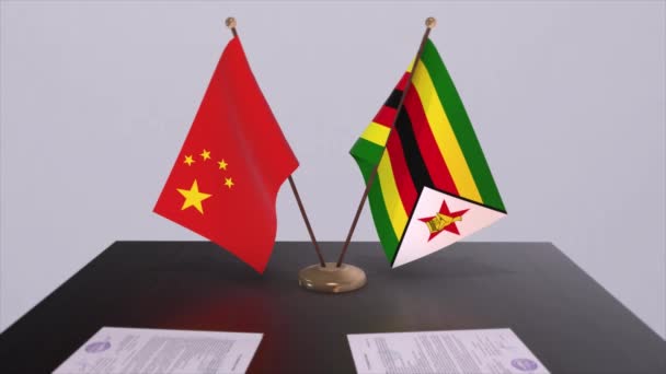 Bandeira Zimbabué China Conceito Política Acordo Parceria Entre Países Acordo — Vídeo de Stock