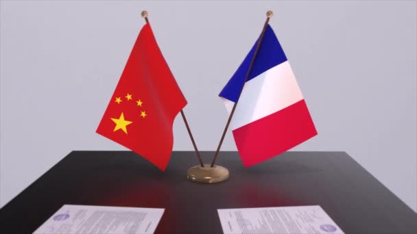 Флаг Франции Китая Концепция Политики Партнерская Сделка Между Странами Соглашение — стоковое видео