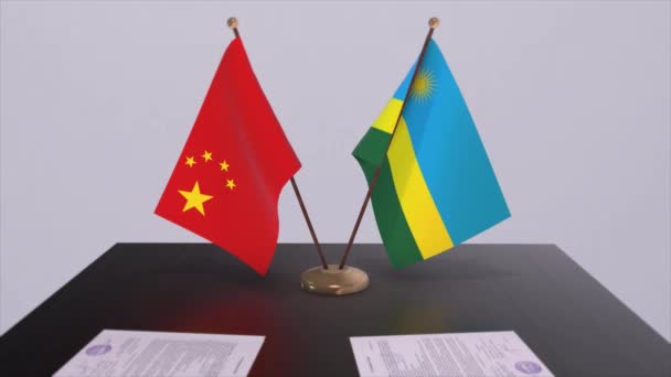 Flagge Ruandas Und Chinas Politisches Konzept Partnerabkommen Zwischen Ländern Partnerschaftsabkommen — Stockvideo