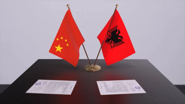 Albania and China flag. Politics concept, partner deal between countries. Partnership agreement of governments 3D illustration.