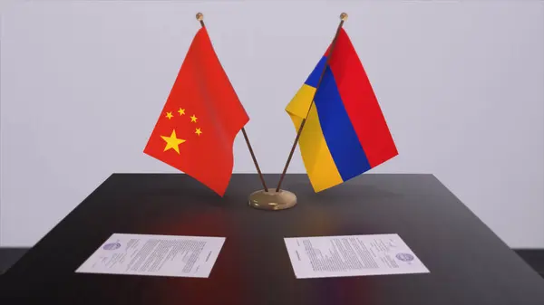 Armenia China Flag Politics Concept Partner Deal Countries Partnership Agreement — Stock Photo, Image