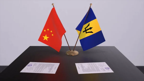 Barbados China Flag Politics Concept Partner Deal Countries Partnership Agreement — Stock Photo, Image