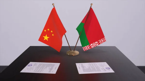 Belarus China Flag Politics Concept Partner Deal Countries Partnership Agreement — Stockfoto
