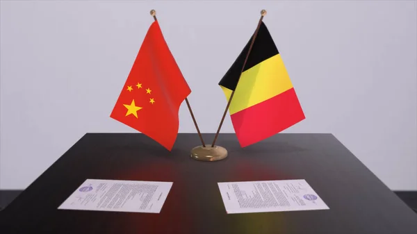 Belgium China Flag Politics Concept Partner Deal Countries Partnership Agreement — Stock Photo, Image