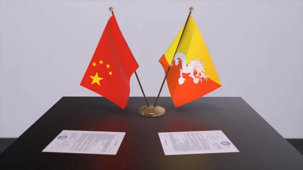 Bhutan China Flag Politics Concept Partner Deal Countries Partnership Agreement — Stock Photo, Image