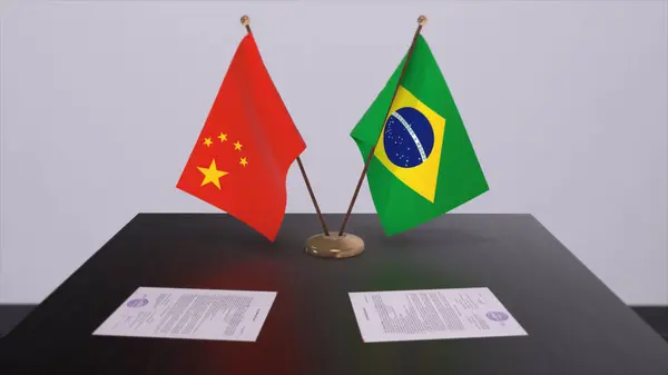 Brazil China Flag Politics Concept Partner Deal Countries Partnership Agreement — Stock Photo, Image