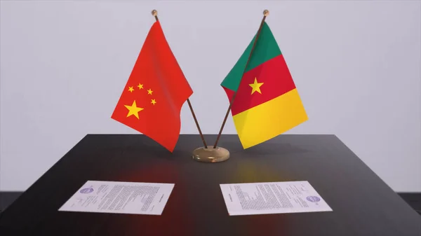 Cameroon China Flag Politics Concept Partner Deal Countries Partnership Agreement — Stock Photo, Image