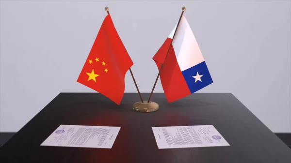 Chile China Flag Politics Concept Partner Deal Countries Partnership Agreement — Stock Photo, Image