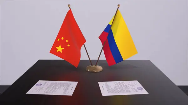 Colombia China Flag Politics Concept Partner Deal Countries Partnership Agreement — Stock Photo, Image