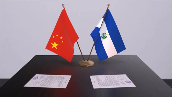 Salvador China Flag Politics Concept Partner Deal Countries Partnership Agreement — Stock Photo, Image