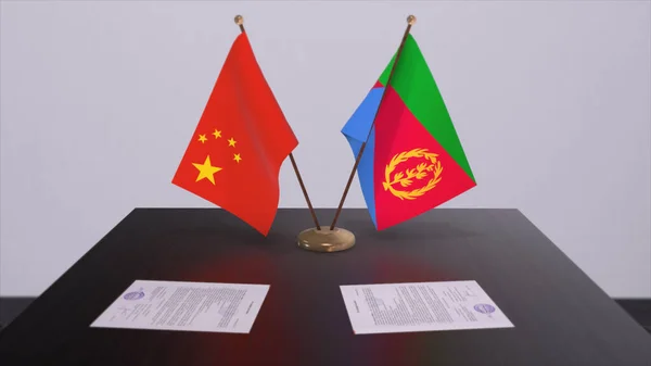 Eritrea China Vlag Politiek Concept Partner Deal Tussen Landen Partnerschapsovereenkomst — Stockfoto