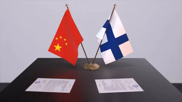 Finland China Flag Politics Concept Partner Deal Countries Partnership Agreement — Stock Photo, Image