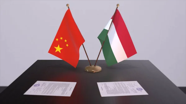 Hungary China Flag Politics Concept Partner Deal Countries Partnership Agreement — Stock Photo, Image
