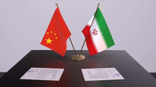 Iran and China flag. Politics concept, partner deal between countries. Partnership agreement of governments 3D illustration.