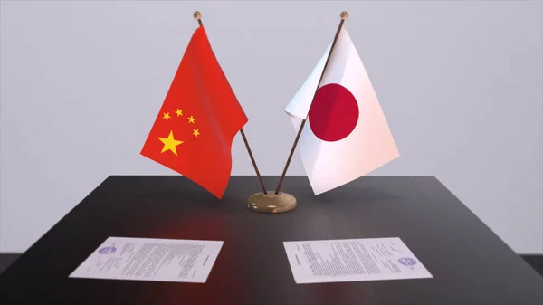 Japan and China flag. Politics concept, partner deal between countries. Partnership agreement of governments 3D illustration.
