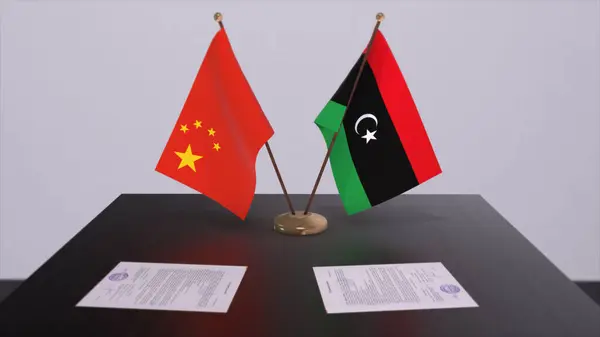 Libië China Vlag Politiek Concept Partner Deal Tussen Landen Partnerschapsovereenkomst — Stockfoto