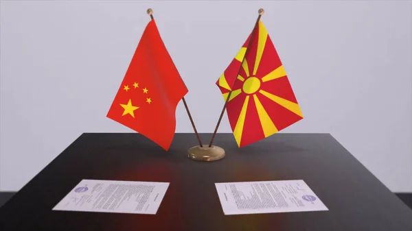 Noord Macedonië China Vlag Politiek Concept Partner Deal Tussen Landen — Stockfoto