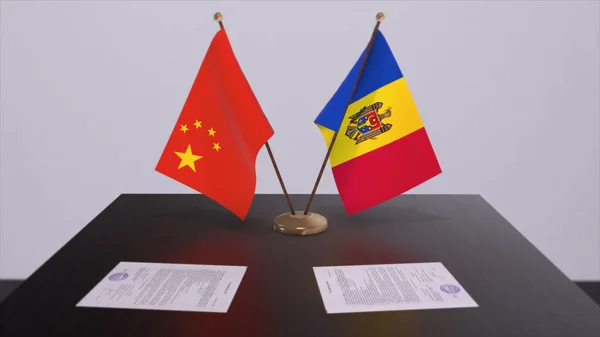 Moldova China Flag Politics Concept Partner Deal Countries Partnership Agreement — Stock Photo, Image