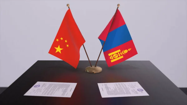 Mongolië China Vlag Politiek Concept Partner Deal Tussen Landen Partnerschapsovereenkomst — Stockfoto