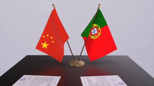 ポルトガルと中国の国旗 政治概念 パートナー国間の取引 政府のパートナーシップ契約3Dイラスト — ストック写真
