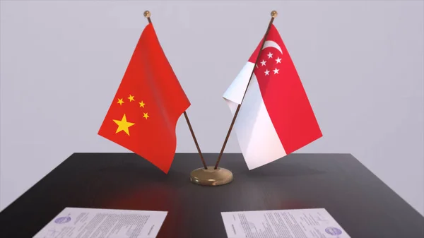 Singapore China Flag Politics Concept Partner Deal Countries Partnership Agreement — Stock Photo, Image