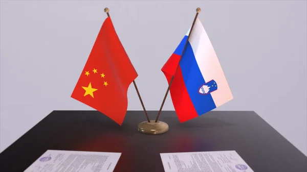 Slovenia China Flag Politics Concept Partner Deal Countries Partnership Agreement — Stock Photo, Image