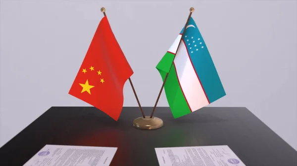 Oezbekistan China Vlag Politiek Concept Partner Deal Tussen Landen Partnerschapsovereenkomst — Stockfoto