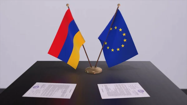 Armenië Vlag Tafel Politiek Akkoord Zakelijke Overeenkomst Met Land Illustratie — Stockfoto