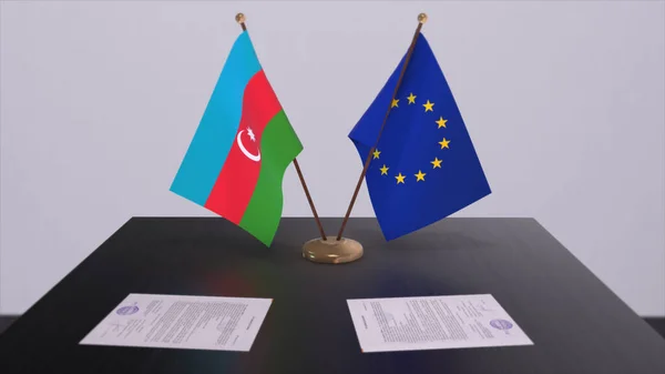 Azerbaiyán Bandera Sobre Mesa Acuerdo Político Acuerdo Comercial Con Ilustración — Foto de Stock
