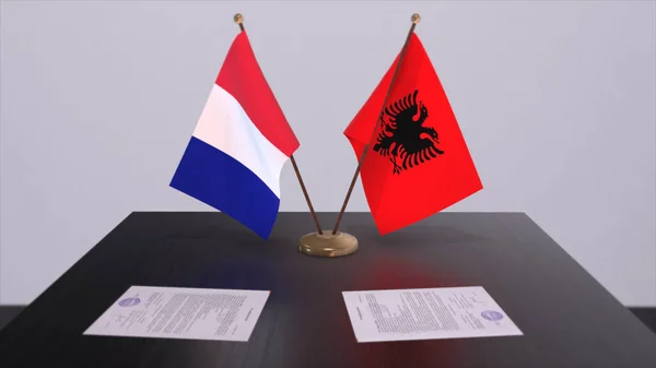 Албанія Франція Національні Прапори Столі Дипломатичній Конференц Залі Договір Про — стокове фото