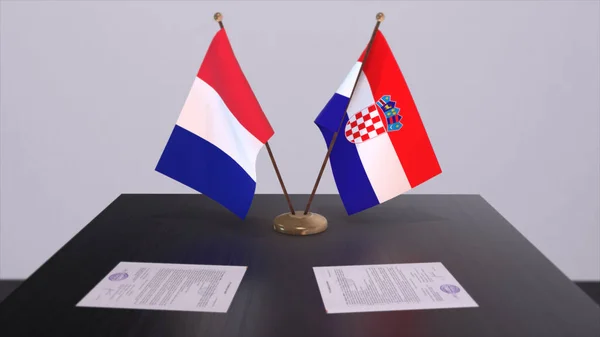 Хорватія Франція Національні Прапори Столі Дипломатичній Конференц Залі Договір Про — стокове фото
