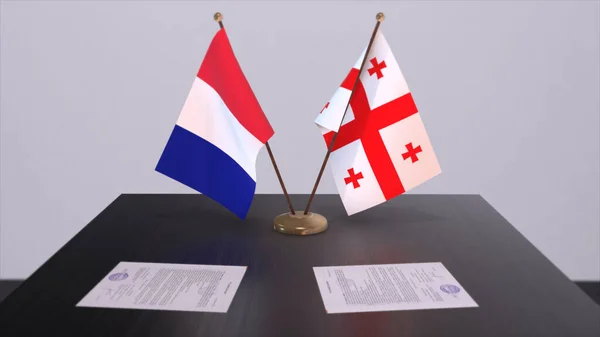 Національні Прапори Грузії Франції Столі Дипломатичній Конференц Залі Договір Про — стокове фото