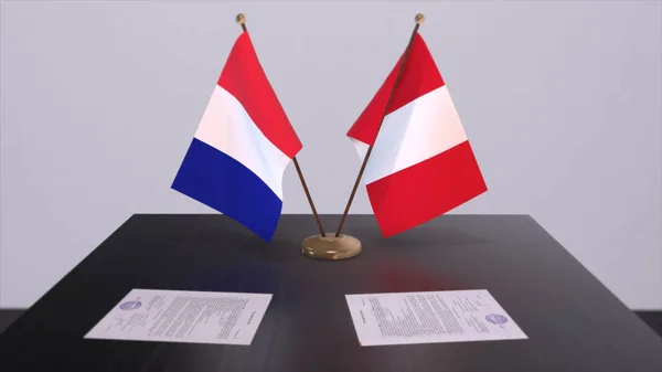 Народні Прапори Перу Франції Столі Дипломатичній Конференц Залі Договір Про — стокове фото