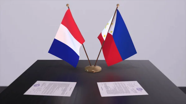 Філіппіни Французькі Національні Прапори Столі Дипломатичній Конференц Залі Договір Про — стокове фото