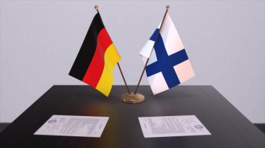 Finland and Germany flag, politics relationship, national flags. Partnership deal 3D illustration.