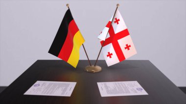Georgia and Germany flag, politics relationship, national flags. Partnership deal 3D illustration.